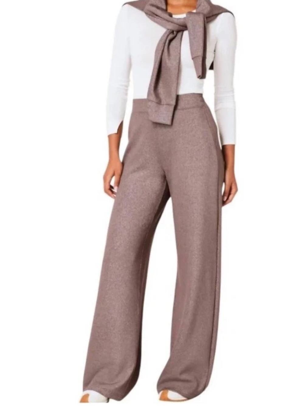 Spanx AirEssentials Shimmer Wide Leg XS Pants Smoke Silver Cozy chic athleisure